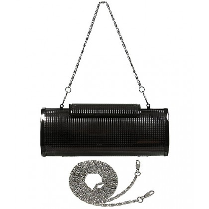 Evening Bag - 12 PCS - Metal-like w/ Gridlines Desgin - Black - BG-1124AL-BK